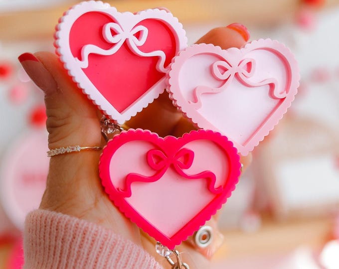 Red & Pink Heart Badge Reel,  Holiday, RN, Nurse, CNA, Tech, Doctor, Student, Nurse Accessories, Gift For Teacher, Valentines Badge Reel.