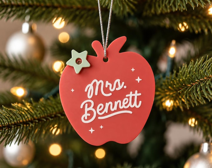 Personalized Teacher Christmas Ornament, Acrylic Apple with Custom Name, Apple ornament, School Principal Gift