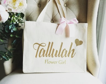 Flower Girl Tote Bag wedding Tote Bag Natural Tote Bag Flower Girl Bag Floral Tote Bag