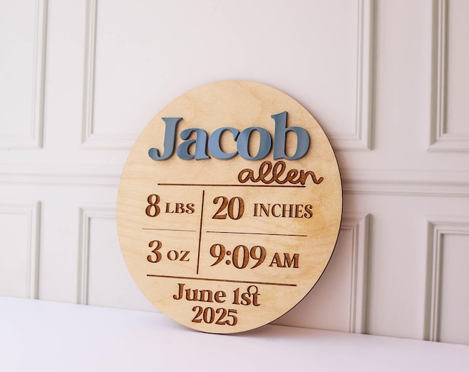 Baby Boy Name Announcement Sign, Birth Announcement Photo Prop, Engraved Photo Prop, Wood Plaque, Hospital Keepsake