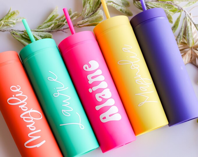 Bridesmaid gift | Personalized Tumbler | BRIGHT colors tumbler |  Gift for kids for teacher or coworkers Gift under 20 Spring break Gift