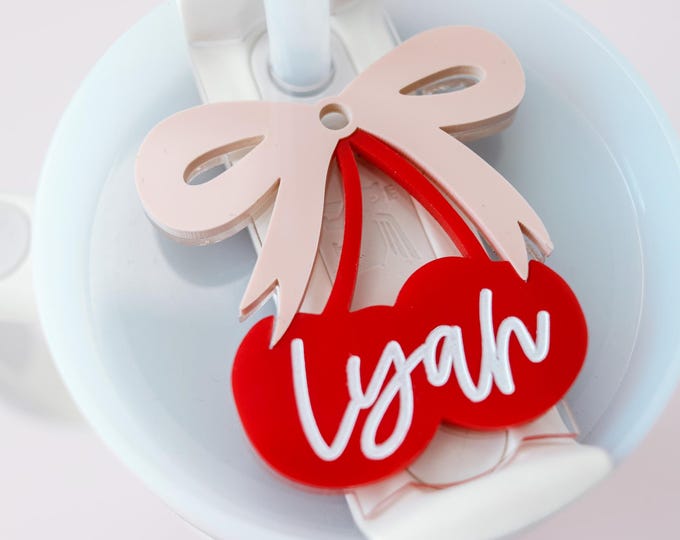 cherry bow name tags, Day Cherry Heart Tag, Personalized Day Name Tag, Basket Tag, Coquette Bow Tag