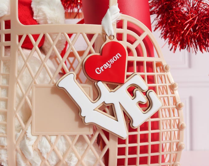 Valentine's Day Basket Tag, Personalized Valentine's tag, Acrylic name tag, Custom Valentine's basket tag gift, Basket Filler