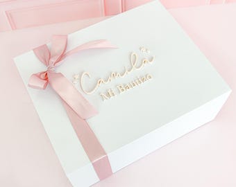 Personalized magnetic closing white box, personalized gift box, Custom Keepsake box