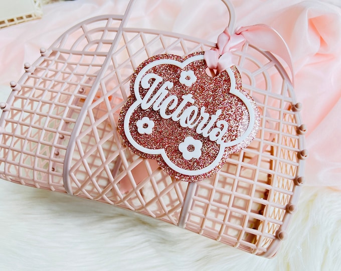 Flower Girl Basket, Personalized Easter Basket, name tag, acrylic name tag, Easter Basket, custom easter basket, easter basket for girls