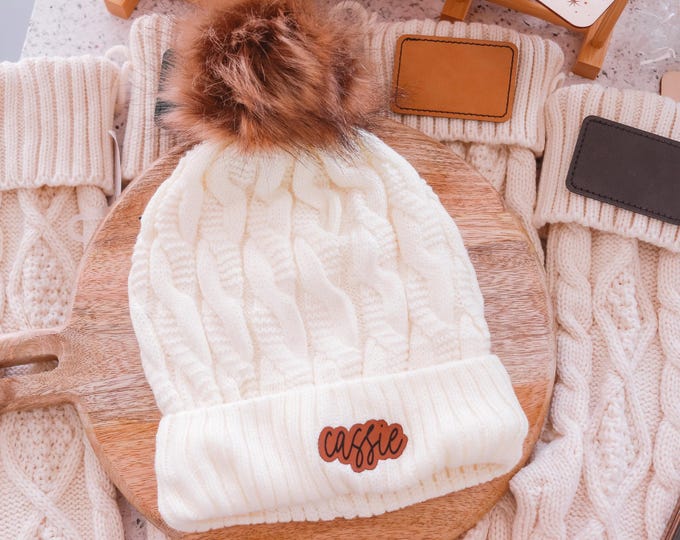 Adult Hat with Name Patch, Custom beanie, Adult Beanie Hat with Name