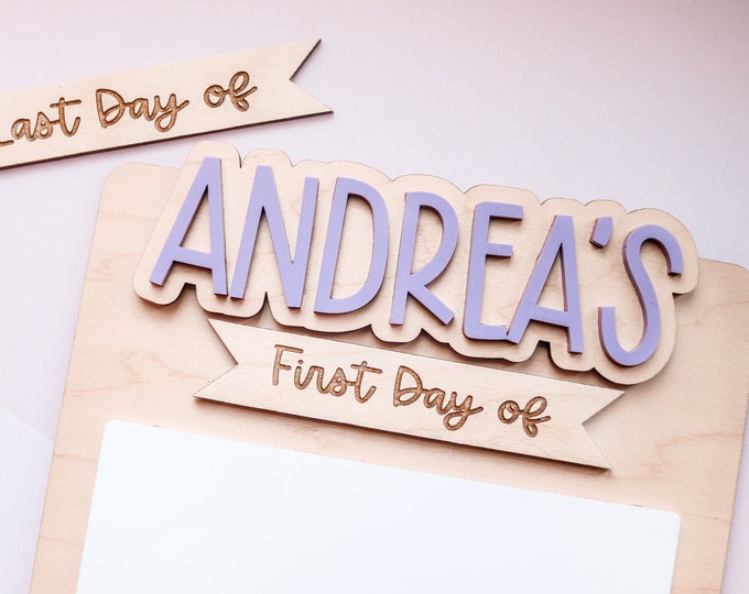 Personalized Reusable First & Last Day of School Memory Board, First Day of School Sign, Preschool photo prop, interchangeable name sign