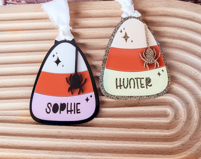 Halloween Basket Tag, Candy Corn Basket Tag, Acrylic 3D Candy Corn Tag, Personalized Boo Basket Tag, Custom Halloween Tag, Spooky Season Tag