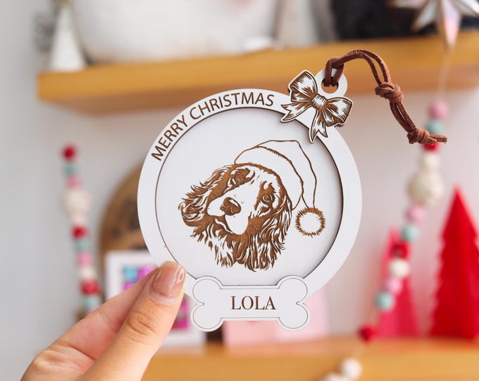 Personalized Dog Christmas Ornament, Custom Wood Pet Ornament with Name, Engraved Dog Ornament, Pet Lover Gift, dog harness