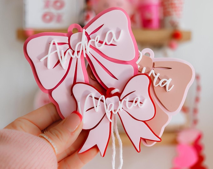 Bow name Tag |  Day Tags| |  Tags| Personalized  Basket Tag| Bow name tag | Galentines gifts party favors