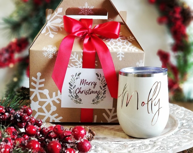 Christmas Box, Christmas gift set, christmas gift box, Personalize Wine Tumbler gift for her | personalize Wine Glass