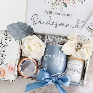 Bridesmaid Proposal Box, Personalized Bridesmaid Gift Box Set, Matron of Honor, Maid of Honor, Dusty Blue wedding, Bridesmaid proposal gift