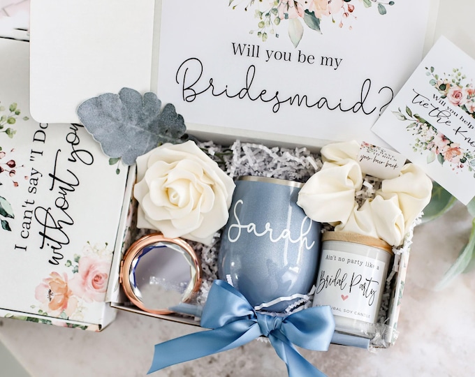 Bridesmaid Proposal Box, Personalized Bridesmaid Gift Box Set, Matron of Honor, Maid of Honor, Dusty Blue wedding, Bridesmaid proposal gift