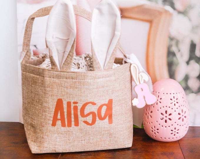 Custom Name Easter Basket | Personalized Kids Easter Basket | Easter Bunny Basket | Customizable ears easter basket