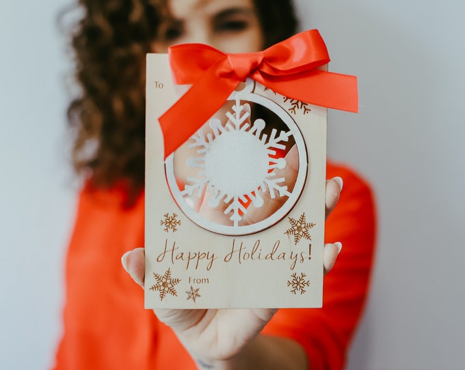 Wooden Christmas Card, detachable ornament christmas card, teacher christmas card, christmas postal card, detachable christmas card engraved
