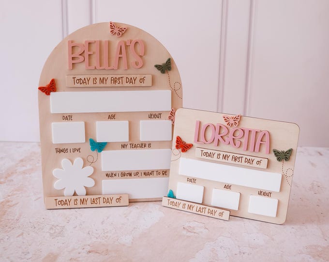 Butterfly First Day of School Sign | Personalized First & Last Day School Board | Boho School Photo Prop for Girls