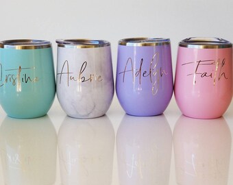 Personalized Bridesmaid Wine Cup, Bridal Party Custom Stemless Wine Cup, Bridesmaid Proposal Stainless Steel Tumbler, 12 oz Bpa free Cup