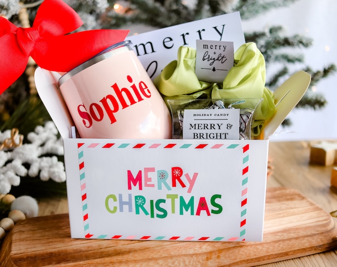 Christmas Box, Christmas gift set, christmas gift box, Personalize Wine Tumbler gift for her | personalize Wine Glass