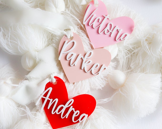 Valentines name tag, Valentine's Day Name Tags, Acrylic Heart Name Tags, Personalized Name Valentine's Day Gift Basket Gift Tag, Easter Tag