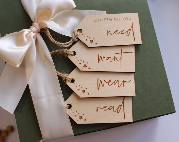 Something You Want Gift Tags, Christmas Gift Tags, Holiday Gift Tags, Want Need Wear Read, Stocking Tags, Wooden Present Gift Tags, kids tag