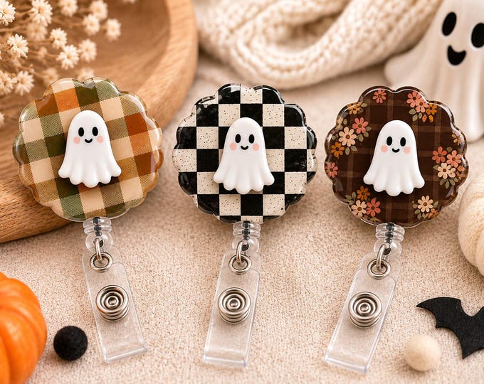 Personalized Badge Reel, Retractable ID Badge Holder, Initial Badge Reel, Nurse Teacher Badge Reel, Halloween Badge, Fall ID Badge reel