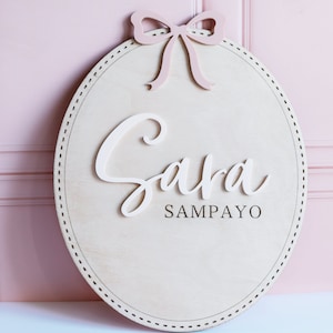 Bow Birth Announcement Sign Baby Girl Pink Ribbon Bow Baby Girl Name