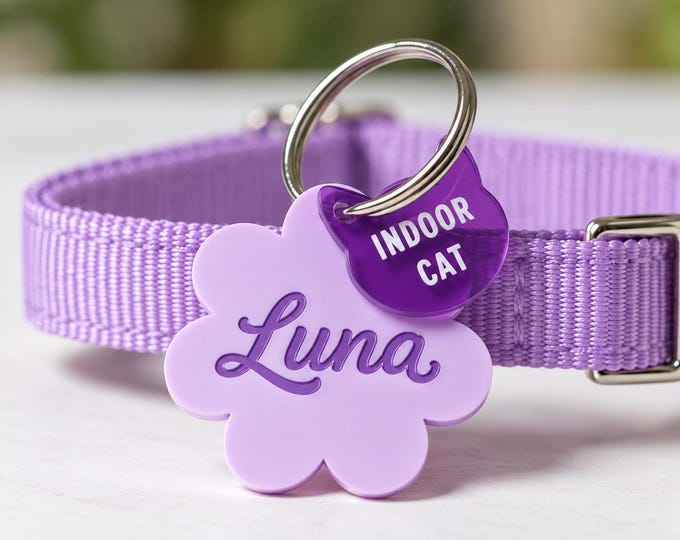Personalized Acrylic Pet Tag with Charm, Dogs collar charm and Cats name tag
