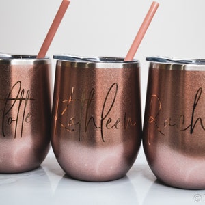 Rose gold Wine tumbler, custom wine glasses, personalize wine glasses, wine glass, wine gift, bridesmaid proposal, bridesmaid gift, wine cup image 4