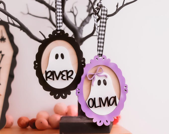 Personalized ghost name tag Halloween gift tag kids  ghost ornament Halloween custom name Acrylic ghost basket tag Halloween gift name tag