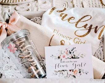 Flower Girl set, tote bag and tumbler set  Tote and tumbler set, Flower girl proposal box gift, flower girl gift set, Junior bridesmaid set