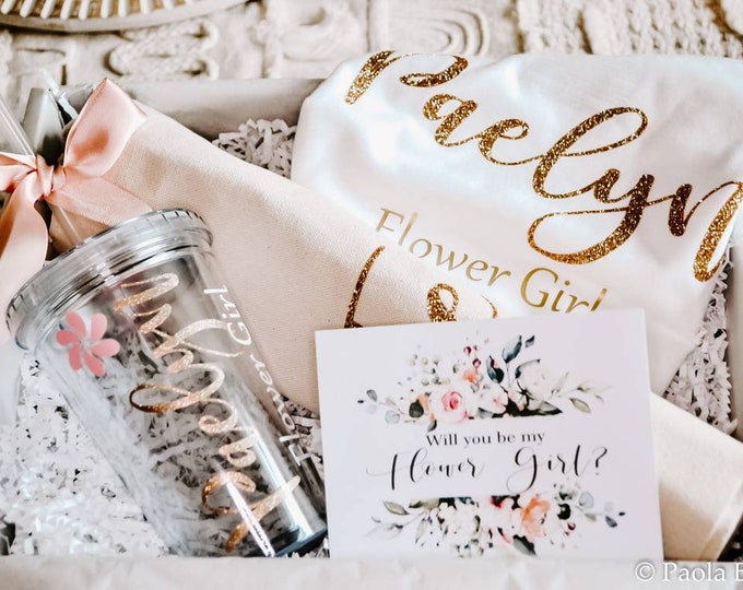 Flower Girl set, tote bag and tumbler set  Tote and tumbler set, Flower girl proposal box gift, flower girl gift set, Junior bridesmaid set