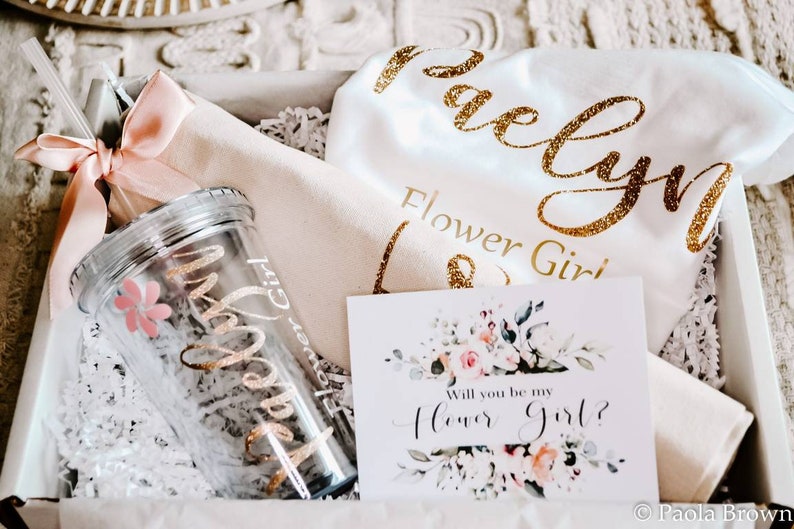 Flower Girl set, tote bag and tumbler set  Tote and tumbler set, Flower girl proposal box gift, flower girl gift set, Junior bridesmaid set 