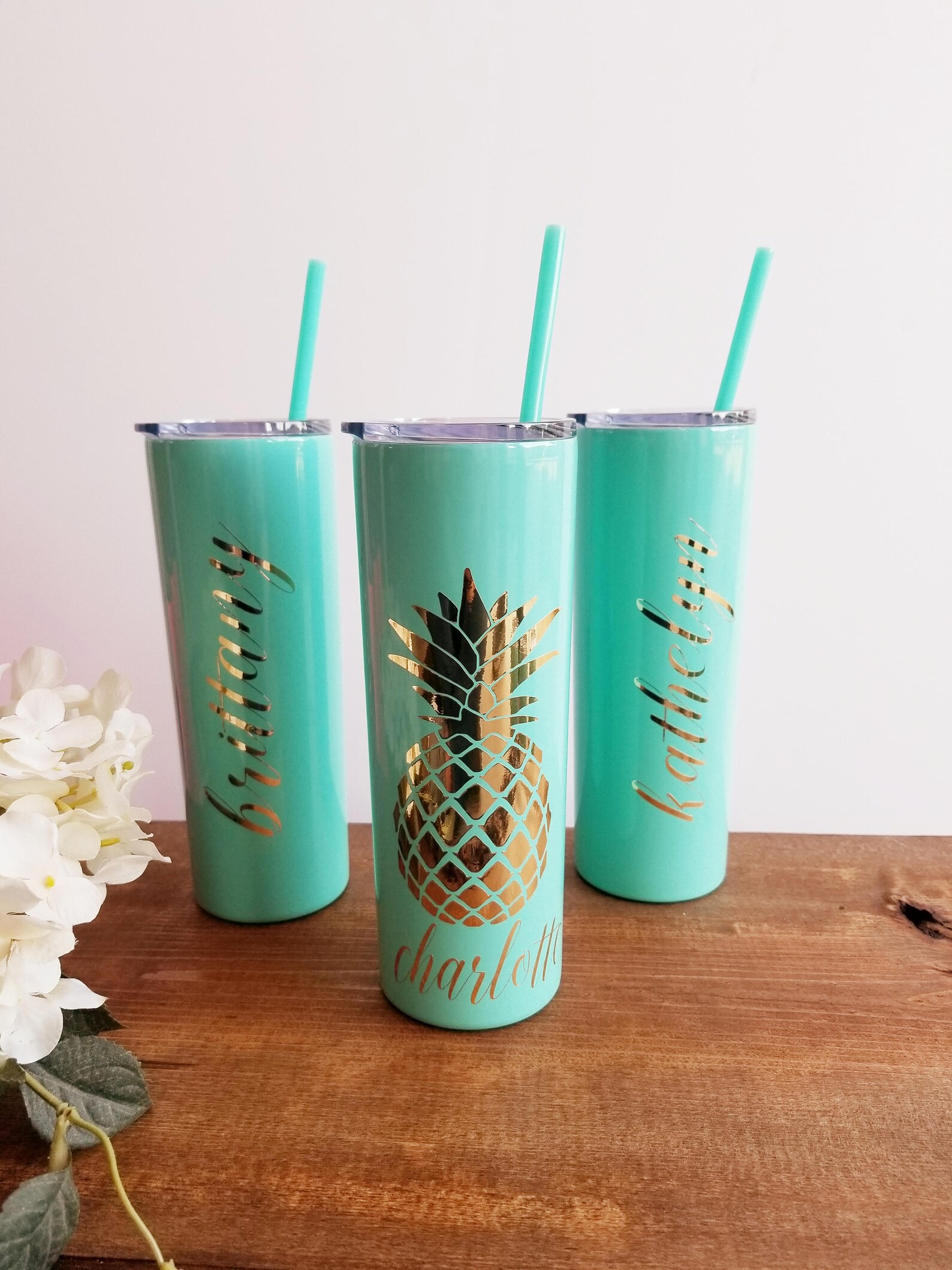 Pineapple Tumbler 20oz Skinny Stainless Steel Cup Monogram Etsy