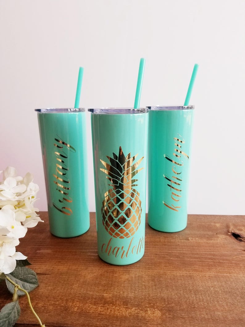 Pineapple Tumbler, 20oz gift for Her, Custom Gift Personalized Skinny Stainless Steel Cup, Monogram Pineapple Cup, Custom Pineapple Gifts 