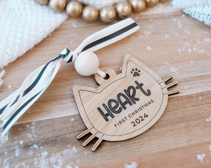 Personalized Cat Ornament | Memorial Pet Ornament | Cat Name Stocking tag | Pet Christmas Ornament with year | 2024 | Angel Cat Ornament
