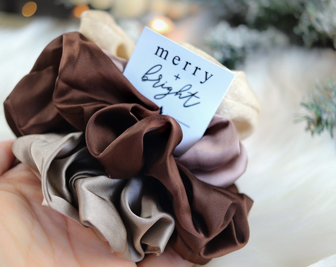 Silk Satin Hair Scrunchies | Neutral Silk Scrunchies |  Silk Satin Scrunchies | Hair Ties | Christmas Scrunchies | Christmas Gift