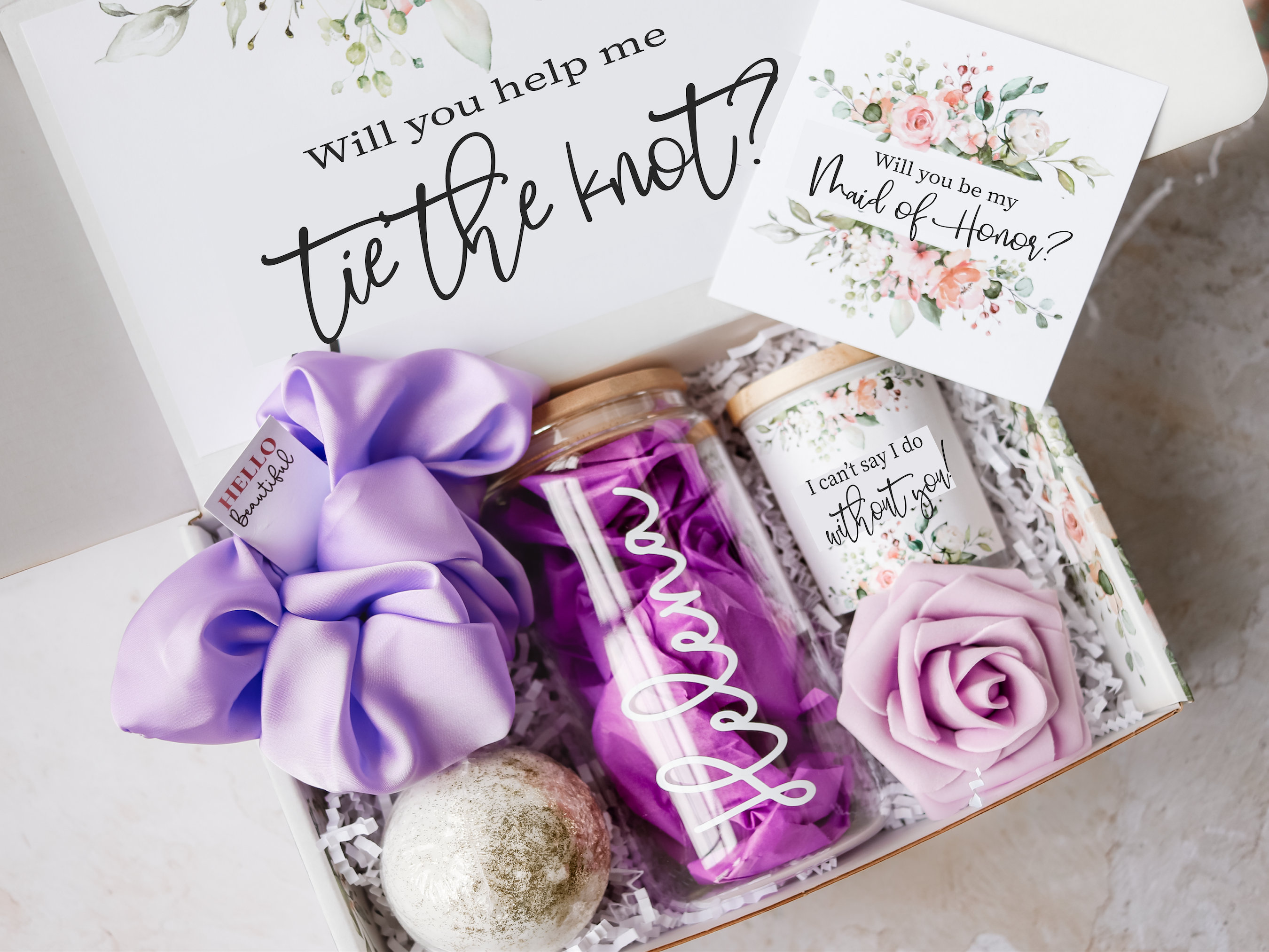 Heather & WIllow Bridesmaid Proposal Box with Bridesmaid Gifts, Bridesmaid Proposal Gifts for Wedding Registry, Bridal Gift Boxes with  Lids