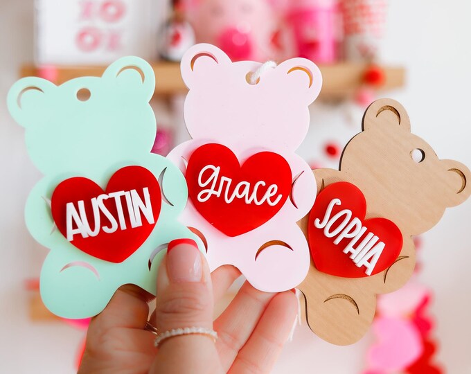 Bear name tag,  name tag, Gummy Bear Tag, Valentine Name Tag, Gummy Bear valentines tag, valentines name tag for boys