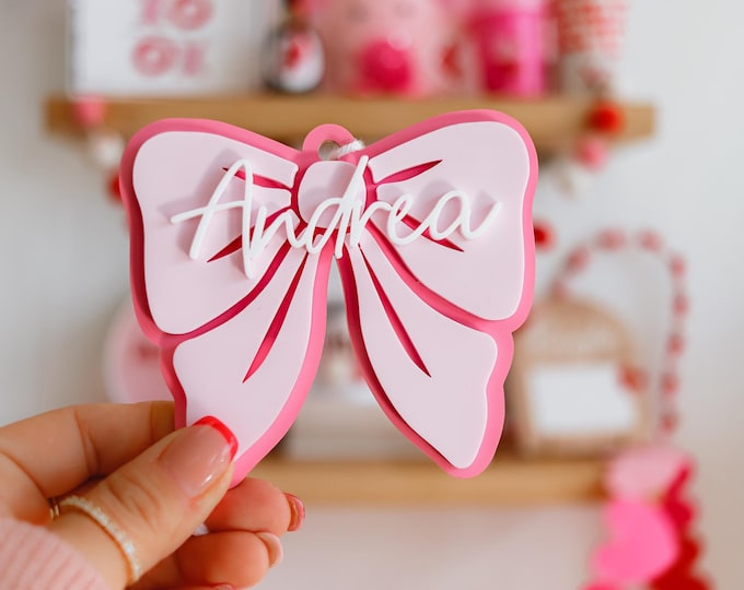 Bow name Tag |  Day Tags| |  Tags| Personalized  Basket Tag| Bow name tag | Galentines gifts party favors