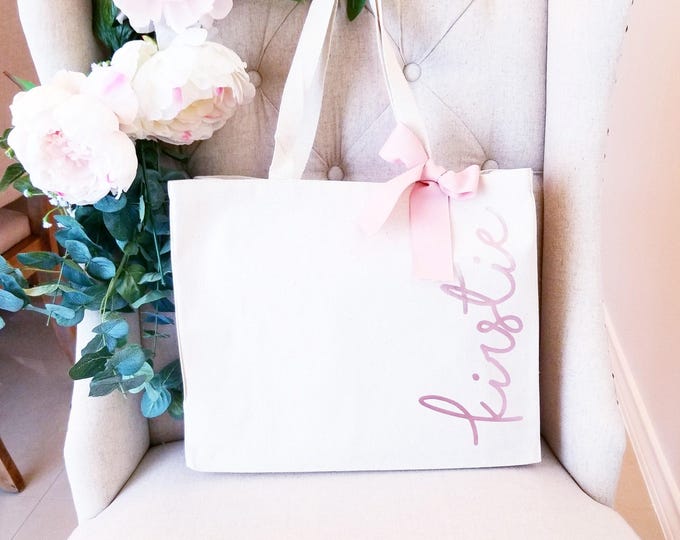 Bridesmaid Tote. Rose gold Bridesmaid Bag. Personalized Tote. Personalized Name Tote. Wedding Day Tote. Bridal Tote. Bride Bag.