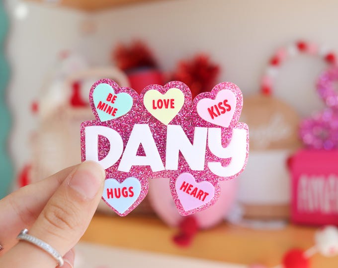 Personalized Acrylic Name Tag, Custom Magnetic Badge, Valentines name badge