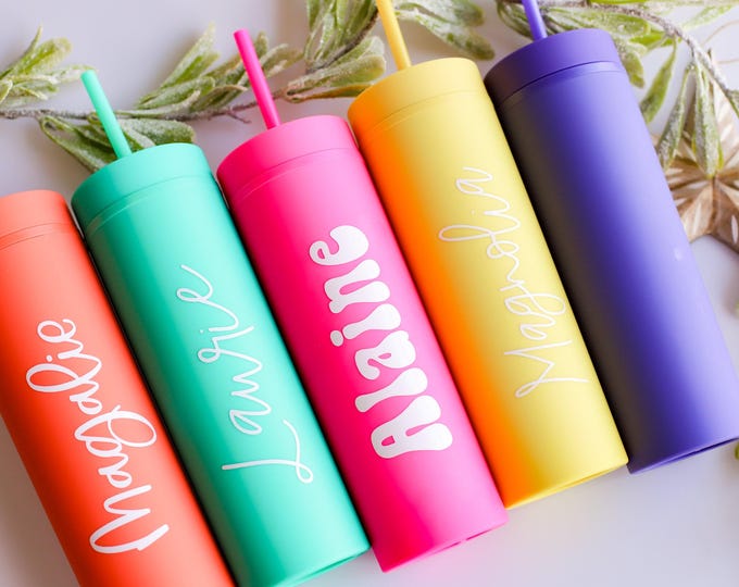 Bridesmaid gift | Personalized Tumbler | BRIGHT colors tumbler |  Gift for kids for teacher or coworkers Gift under 20 Spring break Gift
