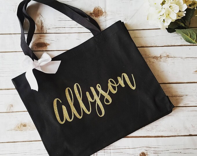 Personalized Tote Bag Wedding Tote Bridesmaid Tote black tote bag