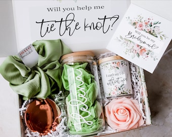 Self Care Bridesmaid Proposal Box Personalized Gift Blush Will You Be My Bridesmaid Box Set Sage wedding decor floral wedding glass cup
