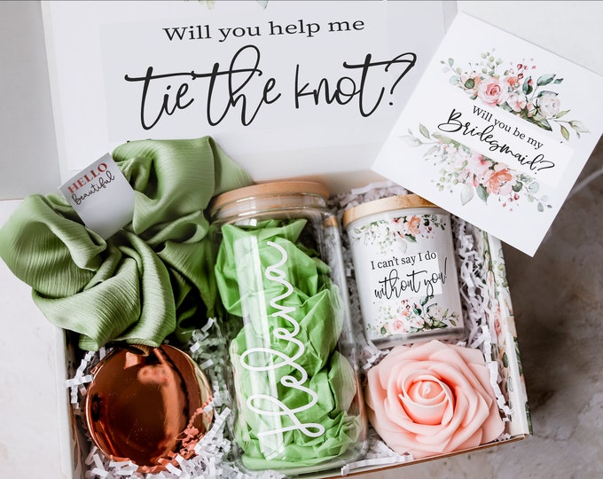 Self Care Bridesmaid Proposal Box Personalized Gift Blush Will You Be My Bridesmaid Box Set Sage wedding decor floral wedding glass cup