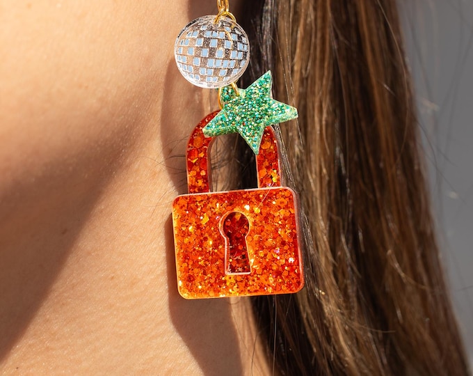Showgirl Earrings, Concert Accessory, Custom Earrings, Showgirls, Lock Earrings