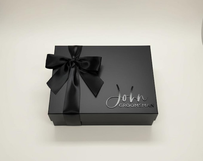 Black Personalized Magnetic Box for Men, 3D Acrylic Name, Modern Luxury Packaging, Empty Male Gift Box, Husband Keepsake, Groomsmen Box