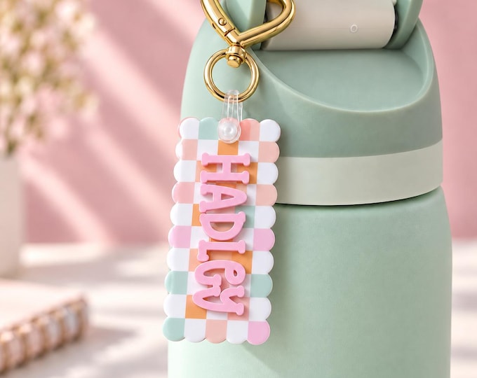 Personalized Name Keychain for Owala, Acrylic Bottle Charm, Scalloped or Rounded Rectangle