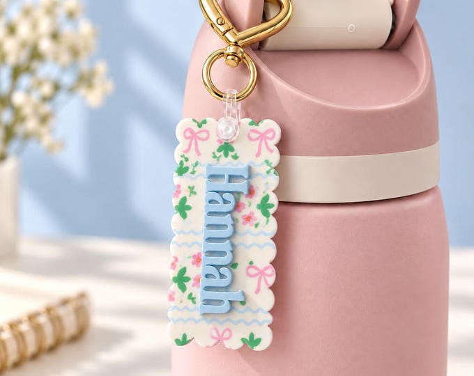 Owala name plate, Personalized Name Keychain for Owala, Acrylic Bottle Charm, Scalloped or Rounded Rectangle, Owala accessories, girly owala