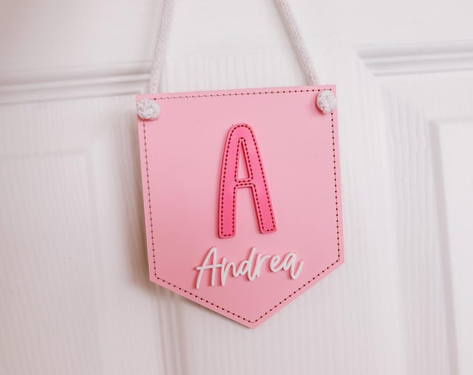 Door sign, door hanger, leather style acrylic sign, faux leather, nursery name sign, name sign, kids name sign Monogram sign Kids room decor